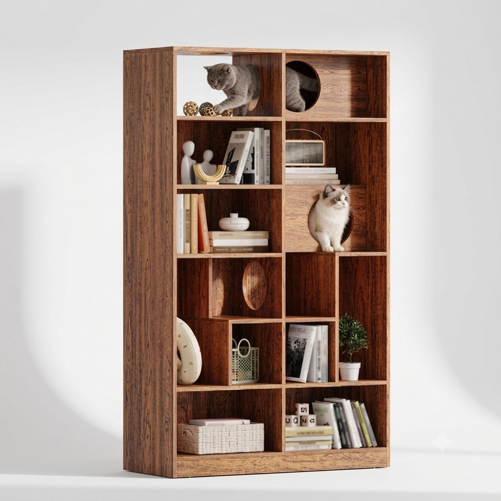 Cat Climbing Bookcase with Hidden Litter Cabinet