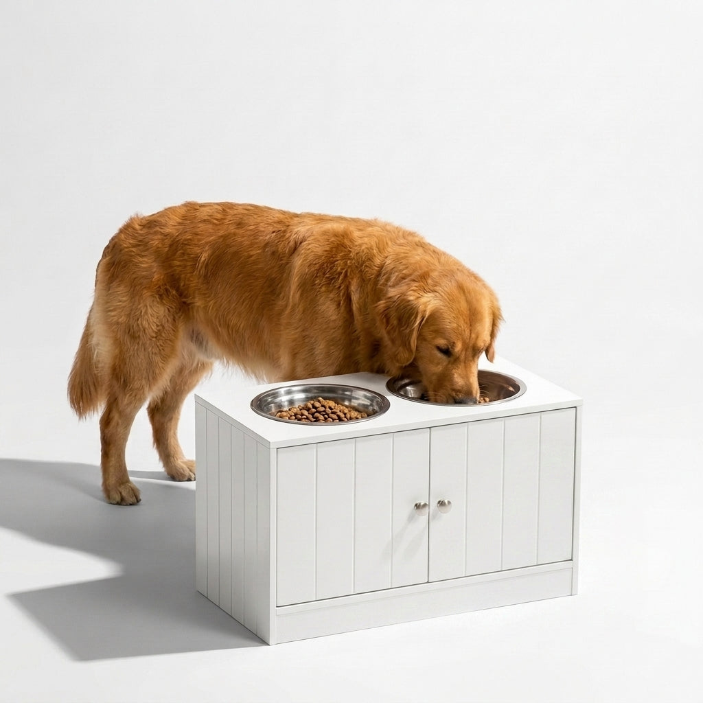 Elevated Pet Feeding Station with Storage
